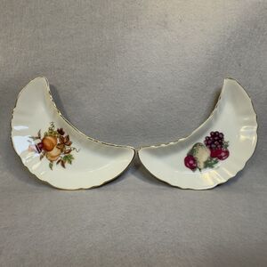 Vintage Chadwick-Miller Japan‎ Bone Dish Crescent Fruit Autumn Leaves Gold
